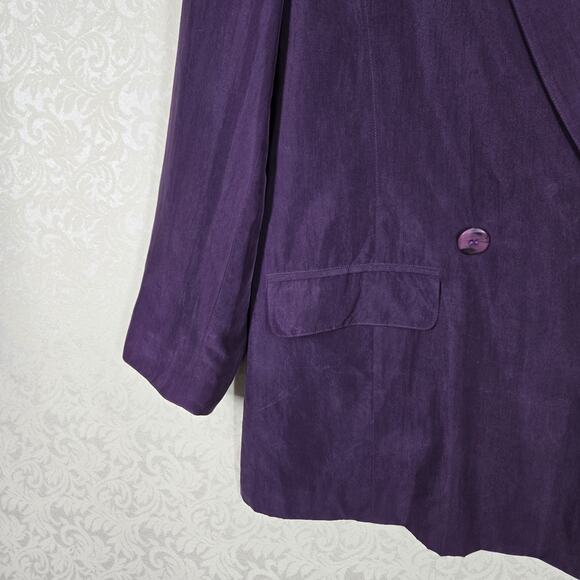 Linea Milano Pure Silk Jacket Blazer sz 12 US Purple Pockets Double Breasted - Picture 4 of 16